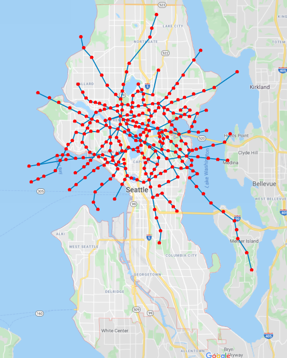 pushtheneedle's tweet photo. All of Paris Metro's system + stops overlayed on Seattle https://t.co/SDSWyQmGrP