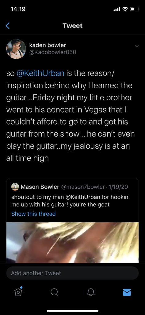 Kadobowler050's tweet photo. so this happened 😦 anyone else think @KeithUrban should let me play a song with my new guitar on stage with him this tour?! https://t.co/HQ2yEsDq0i