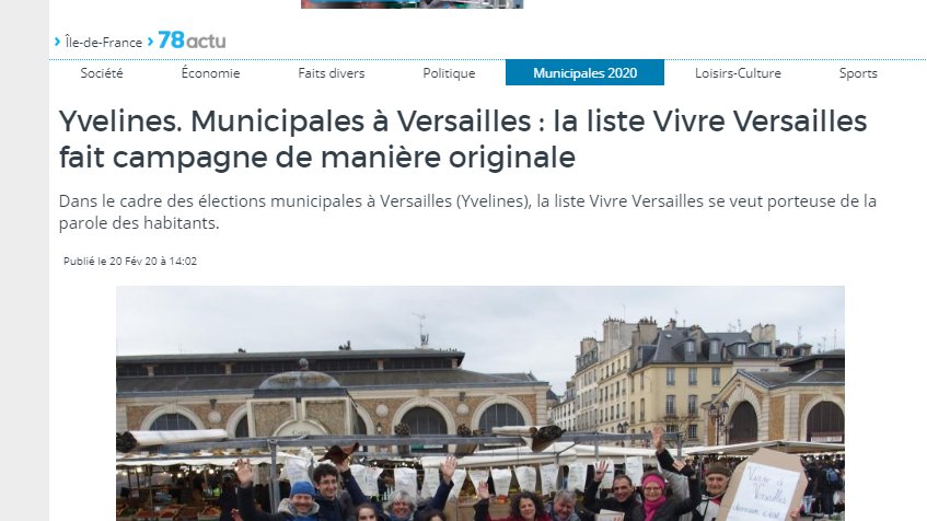 EcologieVivre's tweet photo. [PRESSE]
La presse reconnaît que notre campagne à #Versailles est originale est innovante !
#Municipales2020, #démocratielocale, #écologie, #innovation, #Vivreversailles https://t.co/eyJfv7DVVL