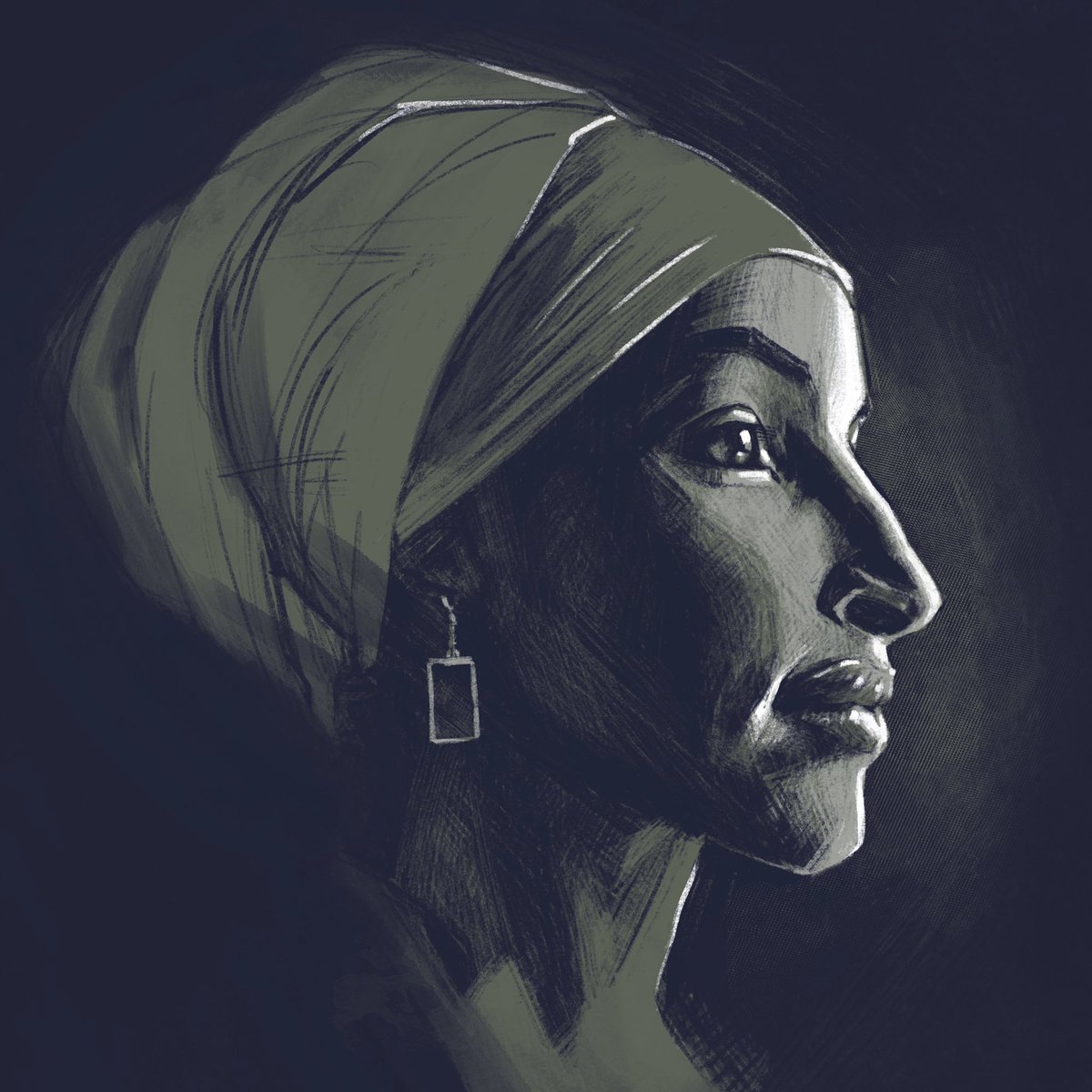 jessestolen's tweet image. Ilhan Omar photo study, it kind of looks like her? Got a @paperlike and this is my first sketch with it.
#portrait #illustration #procreate