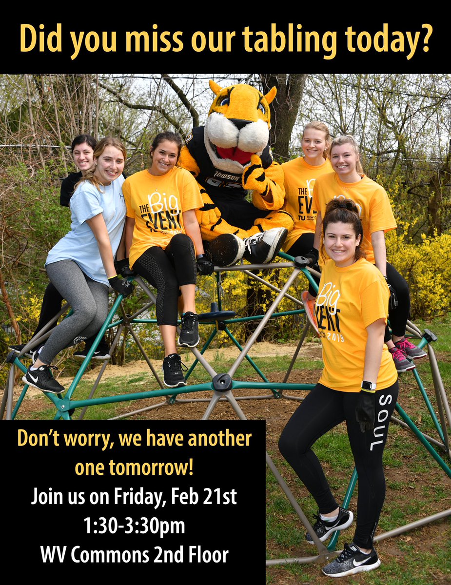 TUBigEvent's tweet image. Didn’t get the chance to stop by today? No problem!! Join us again tomorrow, Feb 21st from 1:30-3:30 on the second floor of WV Commons!!