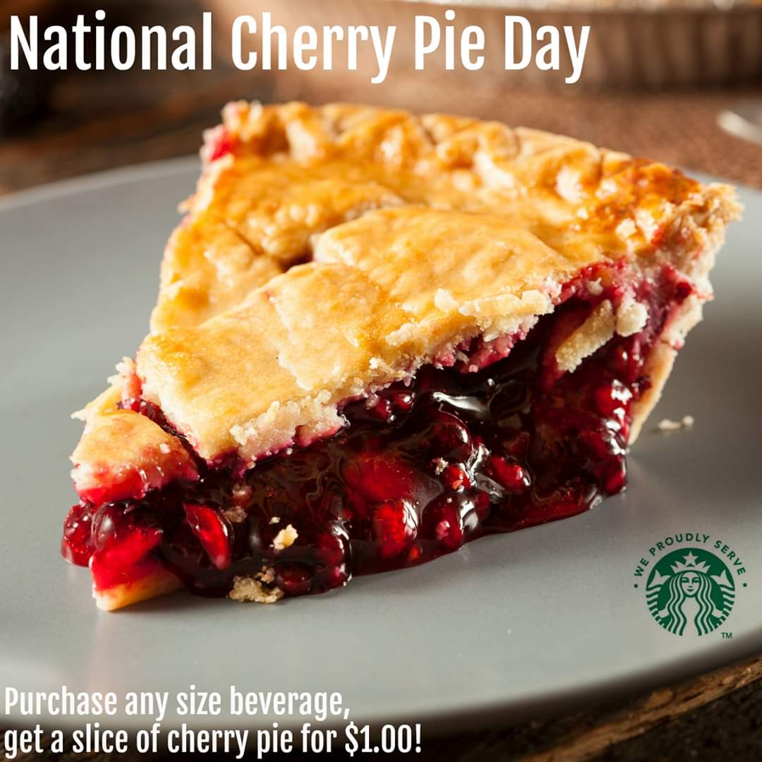 alfredudining's tweet photo. It's National Cherry Pie Day! Come in to our Starbucks location for our cherry pie deal! 

#aufresh #alfredu #alfreduniversity https://t.co/rsTNL2ybq4