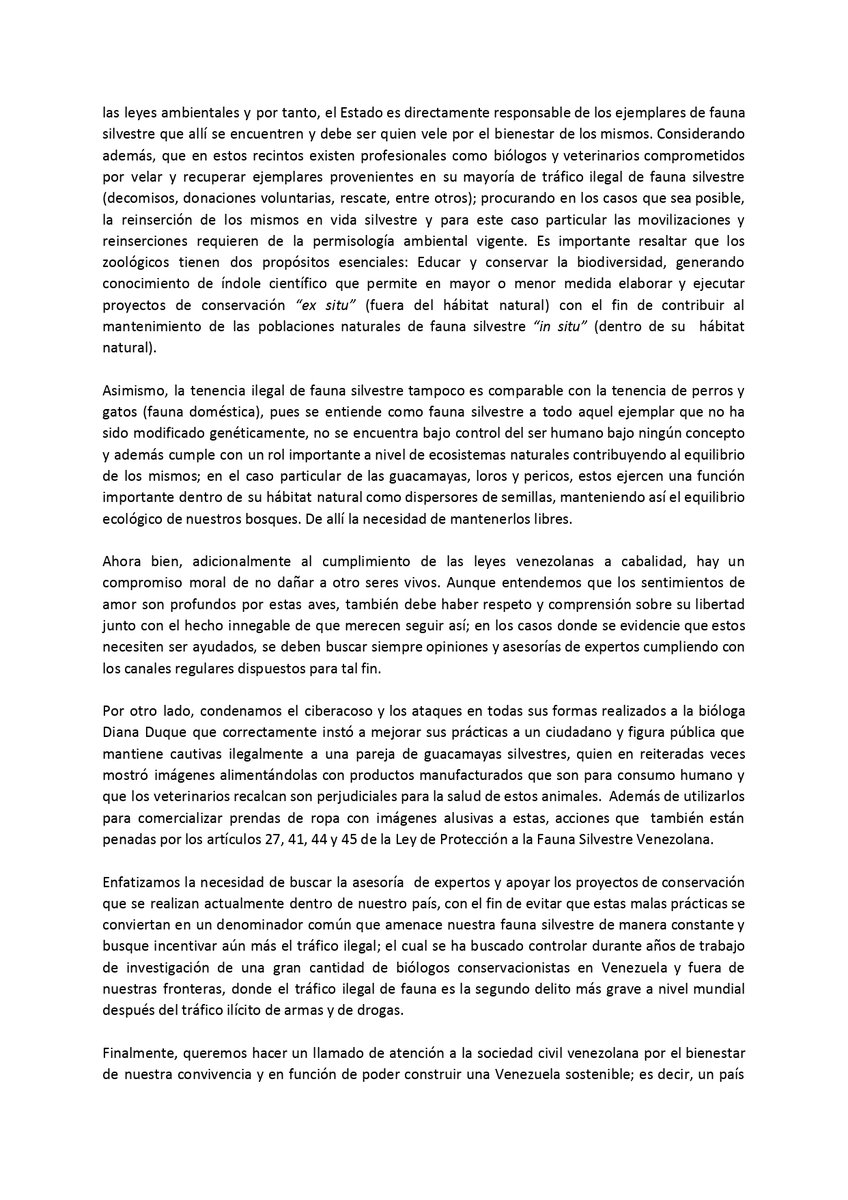 FUDENA's tweet photo. La Sociedad Venezolana de Ecología (@SVEcologia) fija postura sobre las recientes publicaciones en algunas redes sociales defendiendo la tenencia de fauna silvestre, en específico guacamayas, como mascota https://t.co/SRloxq4PqX