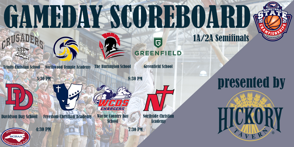 NCISAA1's tweet photo. Semifinal action of the 2020 NCISAA Basketball Championships presented by @OrthoCarolina starts tomorrow! Follow the action here on the Gameday Scoreboard presented by @TheHickoryTav. #HickoryTavern https://t.co/svOJvjZRL2