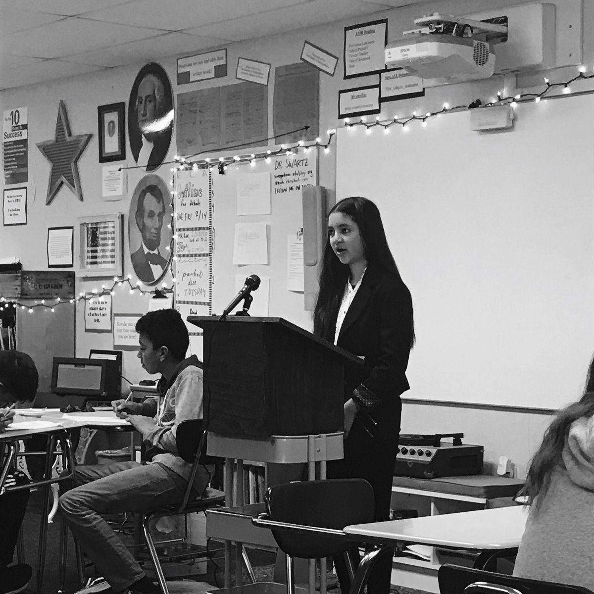 DrPhilipSwartz's tweet photo. Gun Control. PRO v. CON. Highly controversial. These two girls did amazing! Our STEM girls are impressive. #debates #proandcon #STEM #guncontrol #vineyardSTEM #OMSD #dressforsuccess #blackandwhite #controversial https://t.co/opOvn3SLws