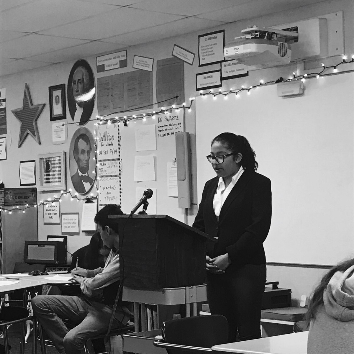 DrPhilipSwartz's tweet photo. Gun Control. PRO v. CON. Highly controversial. These two girls did amazing! Our STEM girls are impressive. #debates #proandcon #STEM #guncontrol #vineyardSTEM #OMSD #dressforsuccess #blackandwhite #controversial https://t.co/opOvn3SLws