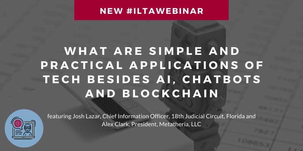 ILTANet's tweet photo. "Loving today's International Legal Technology Association's webinar...I've already added a book to my Amazon cart..." Tune in and see what this #ILTAMember is talking about! https://t.co/oUANscLDzU
#chatbot #WeAreILTA #ILTAWebinar #webinar #legaltech #blockchain #tech #legal https://t.co/zvJf5VKCWo