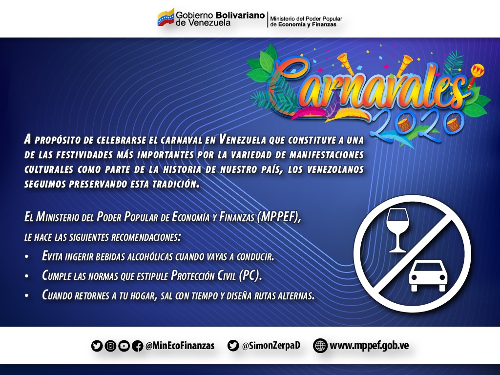 minecofinanzas's tweet photo. El #MPPEF en estos Carnavales 2020, le hace las siguientes recomendaciones 👇 https://t.co/yjrdIkRRXb