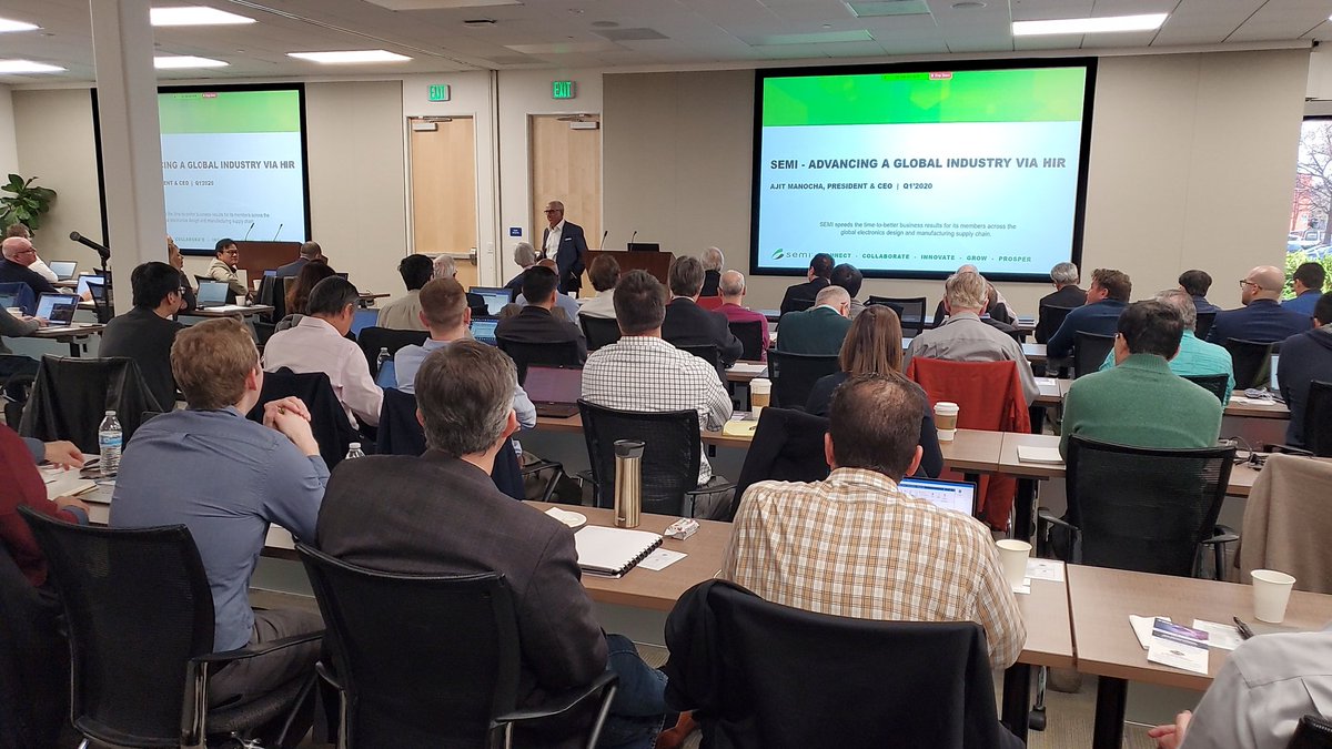 SEMIconex's tweet photo. Looking at the #disruption caused by electronics transformations.  CEO Ajit Manocha gives opening comments at Global Heterogeneous Roadmap Meeting with @ASME @IEEE.  Our $450B industry is running at lightspeed. #SEMI50 ##SEMIISMORE https://t.co/yh4op10kIT