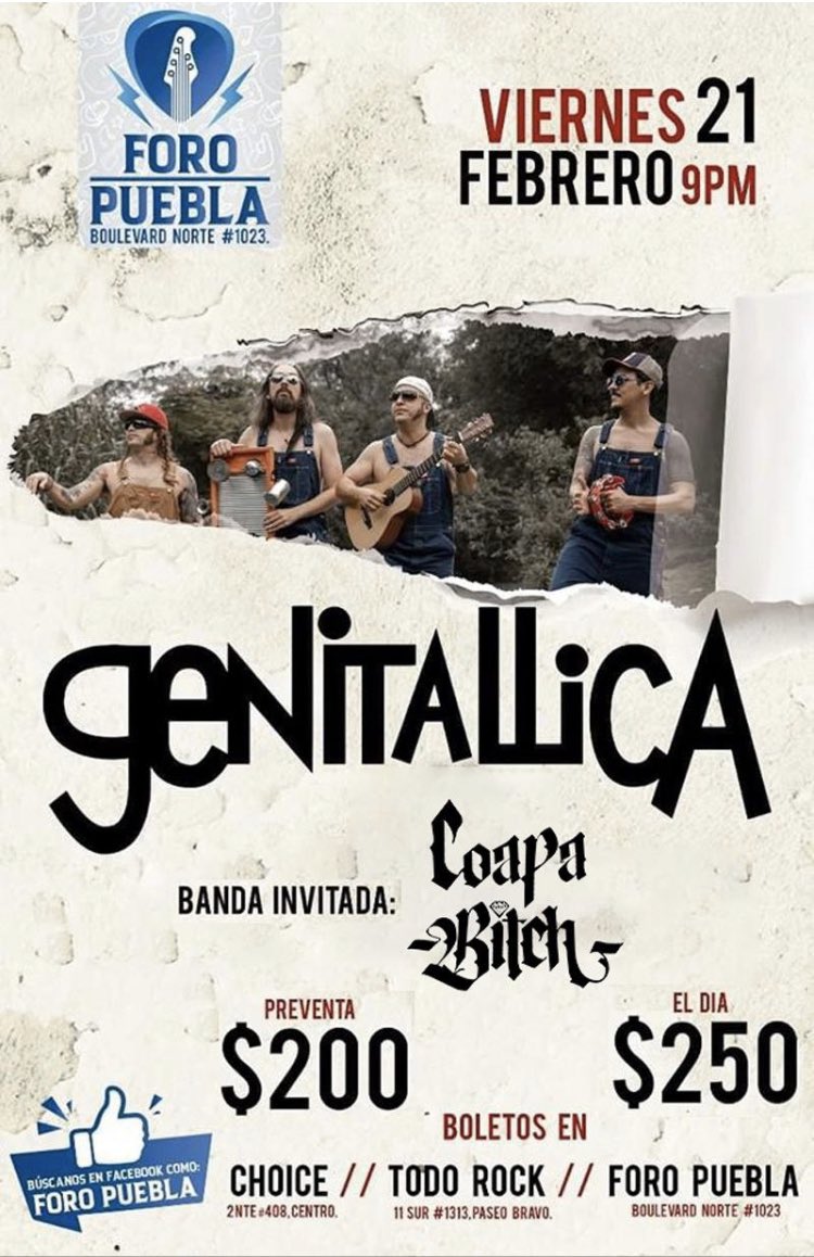 CoapaRitch's tweet photo. Ya es mañana!!’ Coapa Bitch &amp; Genitallica en Foro Puebla ! Ahí nos webos #teampornorock @COAPABITCH https://t.co/ScxWNfyZF1