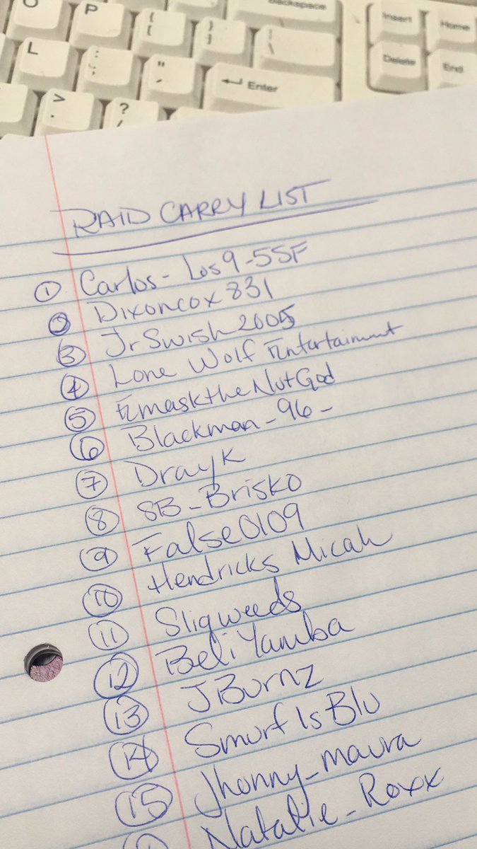 YouKnoDaVibes's tweet photo. Raid List Is Building... I’m at work composing my carry list for the entire week I will make sure I carry each and every one of you guys 😎👍🏾🔥🔥🔥 @TheDivisionGame we are really helping the community!

#TheDivision2 #TheDivision2Photos #RaidCarry #Subscribers https://t.co/SN6unlLfhY