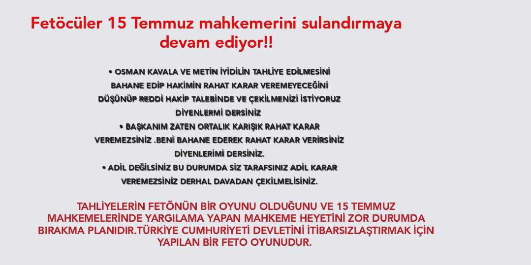 Fetodavalari's tweet photo. Fetöcüler 15Temmuz mahkemelrini sulandırmaya devam ediyor!! https://t.co/hBIWNhAJsf