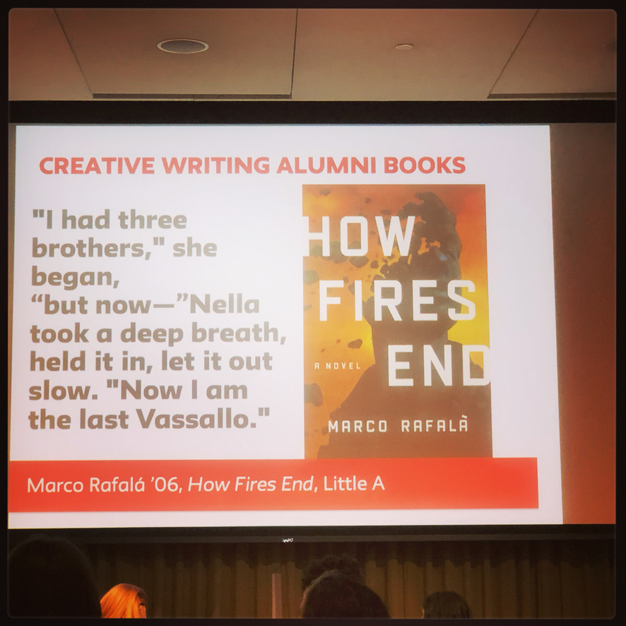 MarcoRafala's tweet photo. Thank you @newschoolwriting for including my debut novel #HowFiresEnd at the Creative Writing Faculty &amp; Alumni Book Party last night. There were so many great books released last year from this MFA program! #NewSchoolWrites #NewSchoolAlumni #NewSchoolGrad https://t.co/uOqTNWeFlq