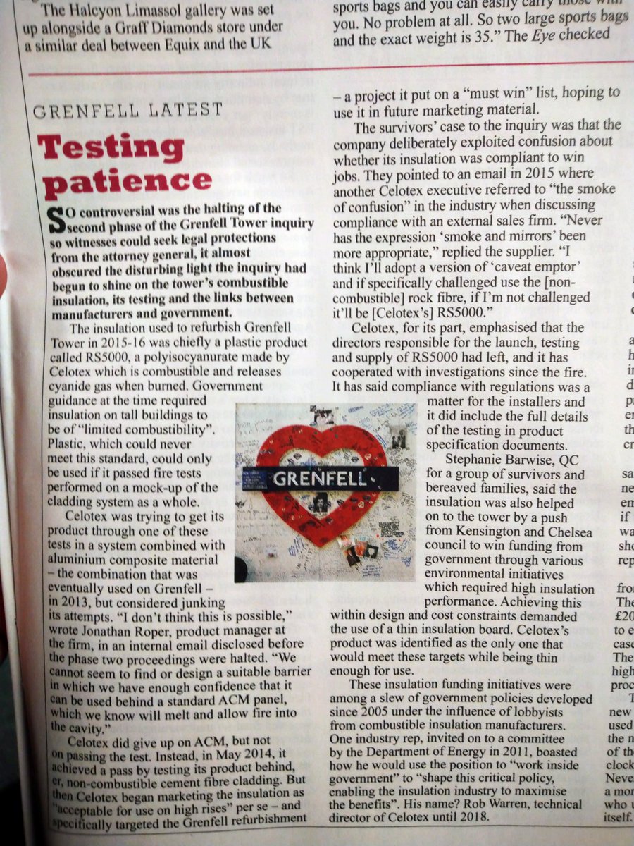 PeteApps's tweet photo. Private Eye continuing to pay attention to the detail not the headlines in the Grenfell Tower Inquiry. This is worth a read. https://t.co/s8jGkV0YAu