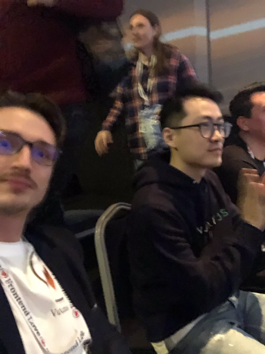 About to watch Vue documentary at <a href="/vuejsamsterdam/">Vuejs Amsterdam</a> with <a href="/evanyou/"></a>  next to me 🙃
