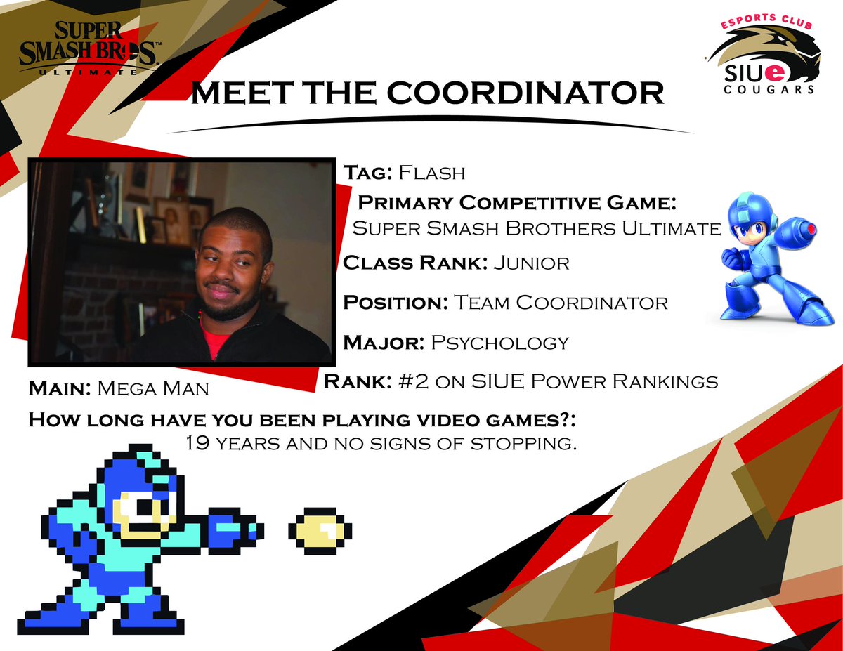 siueesports's tweet photo. Introducing one of our Super Smash Brothers Team Coordinators, Flash! (@D_Crimson_Flash) also is our Tournament Organizer!

#SIUESmash #SIUESmashBros #SIUESuperSmashBrosUltimate #SIUEEsports https://t.co/DIkKlnn8mf