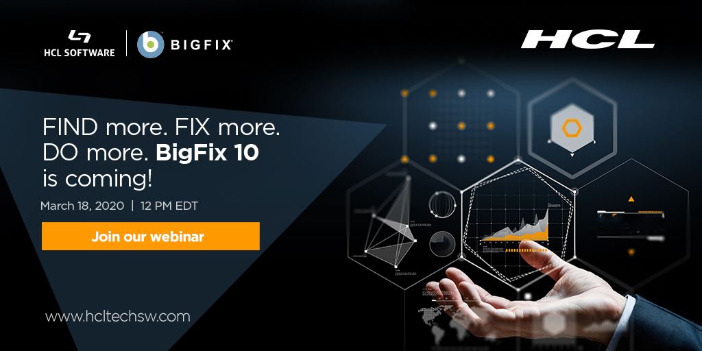 HCLSoftware's tweet photo. Explore traditional #endpointmanagement, modern client management, virtual and cloud management, and powerful new analytic and reporting tools. Register for our webinar to find out more: https://t.co/AUPanDrbht #FixMoreWithBigFix https://t.co/eTQF1WKyhZ