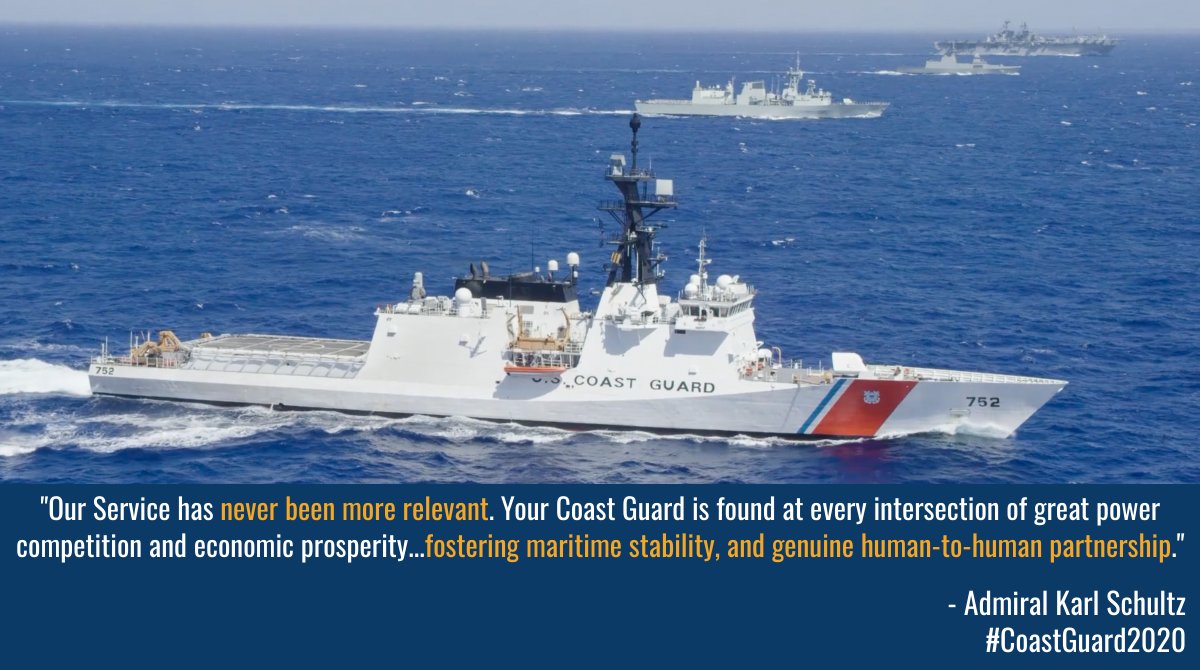 "Our Service has never been more relevant. Your Coast Guard is found at every intersection of great power competition and economic prosperity...fostering maritime stability, and genuine human-to-human partnership." - <a href="/ComdtUSCG/">Commandant of the U.S. Coast Guard</a> #CoastGuard2020 #WhyIServeCG
