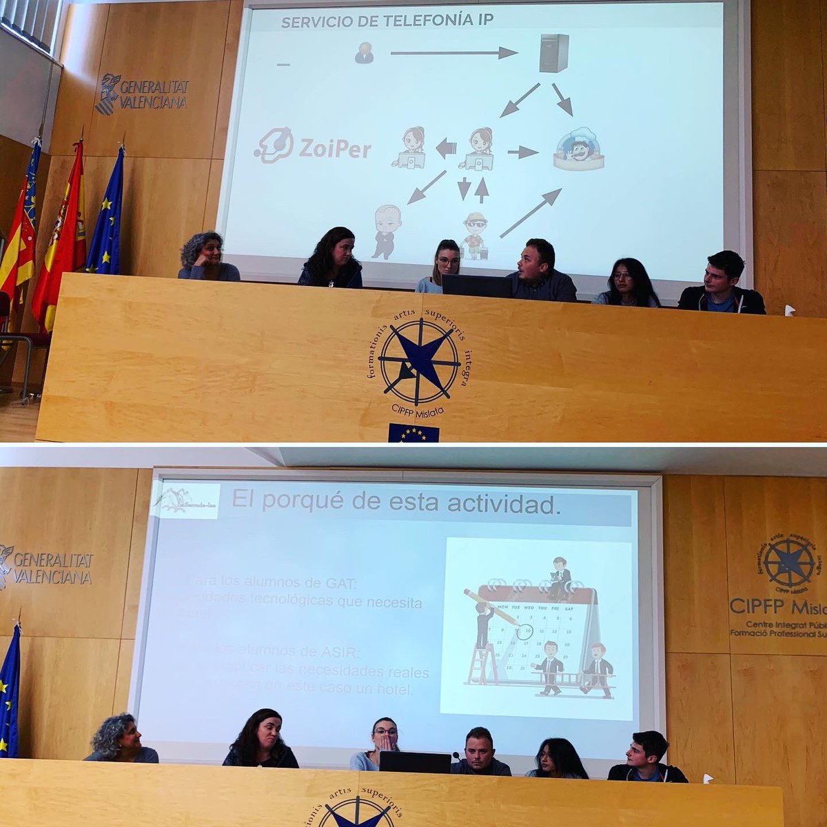 CIPFPMislata's tweet photo. Presentación del #PBL de #2ASIR  y #2GAT . L@s alumn@s aprenden a trabajar en equipos interdisciplinales, a comunicarse, coordinarse y valorar el trabajo de sus compañeros. 
Gracias a tod@s por vuestra colaboración 🤗🤗👏👏👏
.
#fp #fpmislata #lossuperpoderesdelafp #fponfire https://t.co/pSraqK7QzN