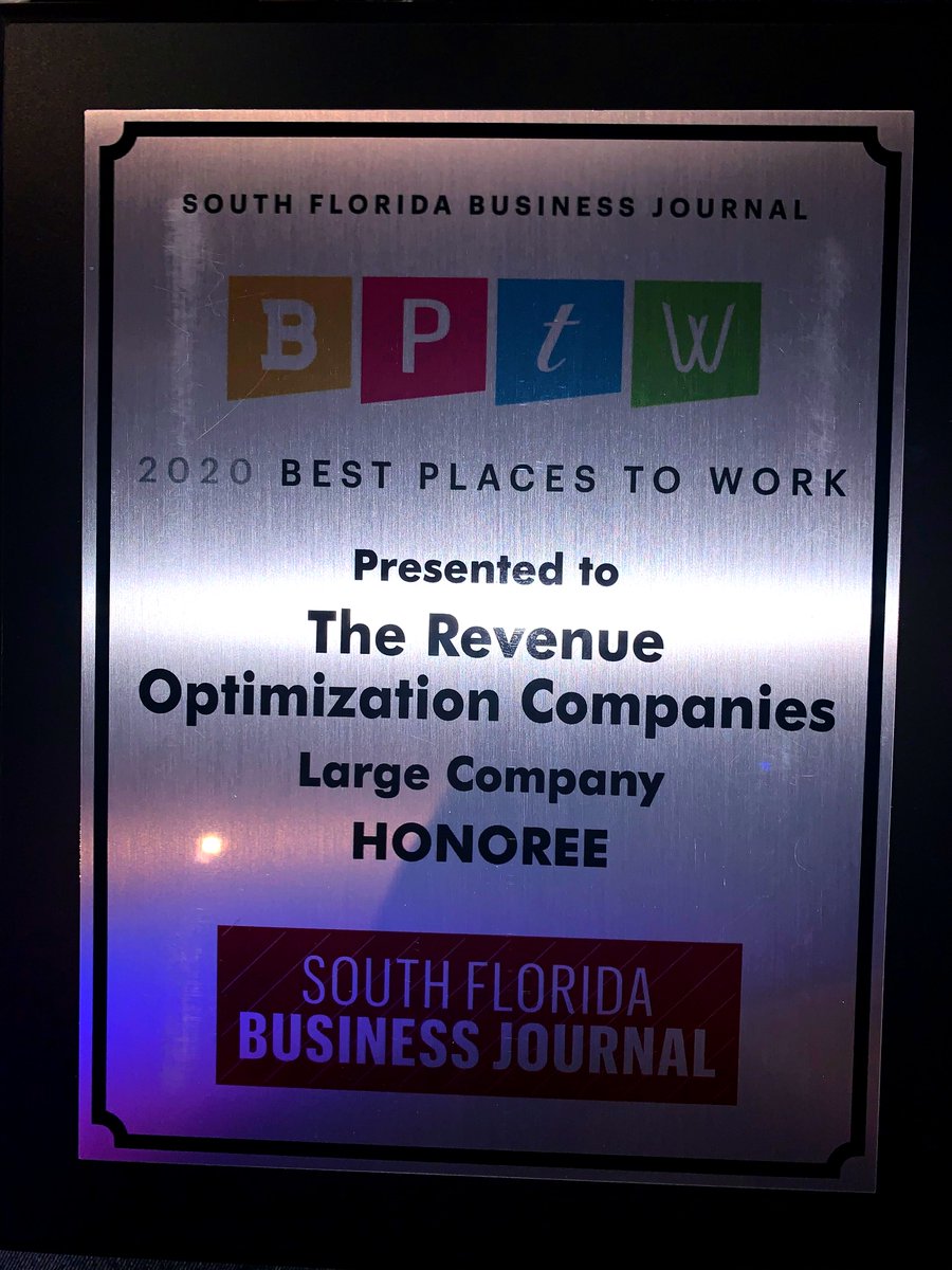 TROCGlobal's tweet photo. Sweet, sweet VICTORY! Check out this bad boy 😎🤩 Thank you to the entire #TROCNation for truly making this one of the #BestPlaces to Work ❤️ and thank you @SFBJNews for the honors. Such as great event! Congrats to all the #winners 👏🏼👏🏼 #LifeatTROC #SouthFlorida #BPTW #2020 https://t.co/Gf0DeMlpXT