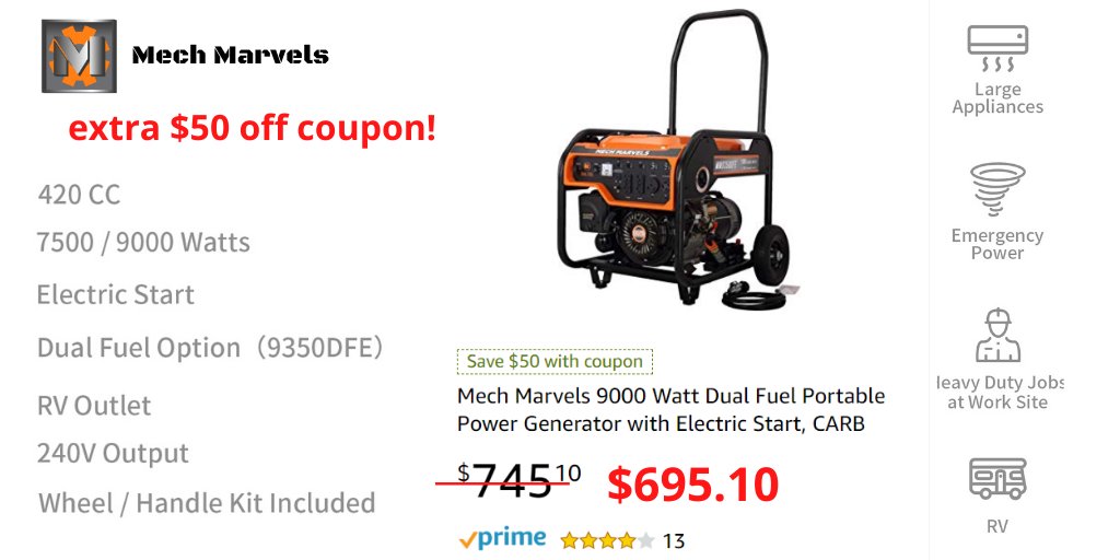 MechMarvelsQJNA's tweet photo. 9000W Generator! Portable, Dual Fuel, and Electric Start? How much? with the coupon, below $700!
Redeem @ https://t.co/ogXGfh4Qmm
#mechmarvelsGenerators https://t.co/Jssha7lDTb