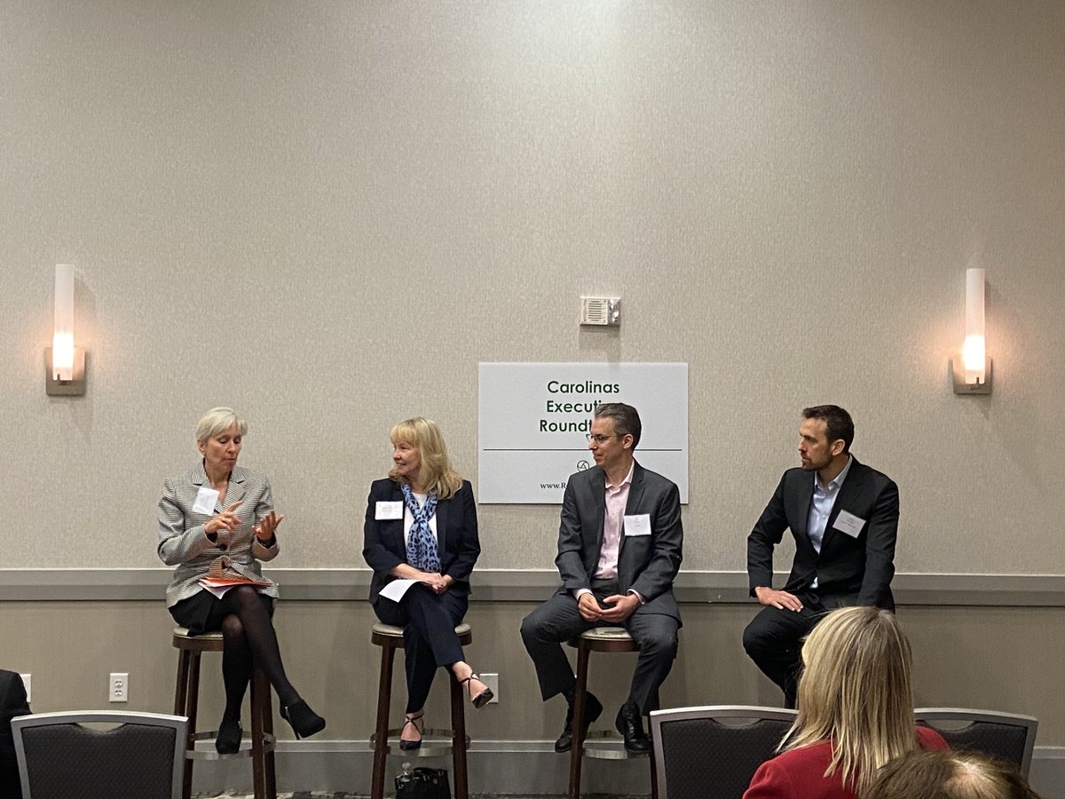 KateLewisNC's tweet photo. Enjoyed the Carolinas Executive Roundtable yesterday with HR perspectives on Tech talent, culture, and retention strategies. Lisa May @RTI_Intl , Tina Durocher-Murphy @PRAHSciences , and Tim Toterhi @CenduitLLC on the panel #hiringITtalent #rtp #HRpanel https://t.co/67bjukVcoT
