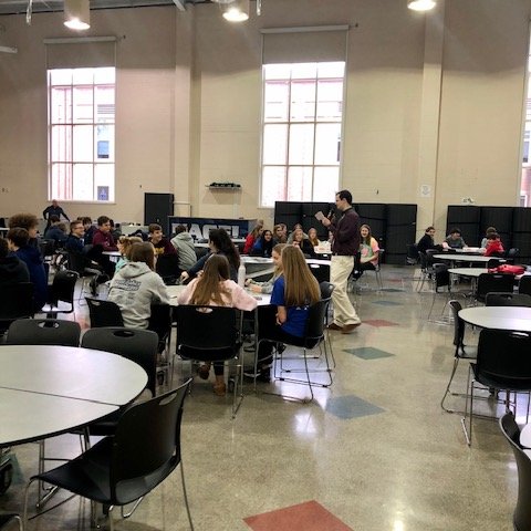 LDSspotlight's tweet photo. 4C's @NagelNighthawks said goodbye to long-term sub, Mr. Farro, today during their team breakfast.  Advisory gives us time to connect with each other. Relationships matter! #Nagelbethechange https://t.co/m8w5NoVsWs