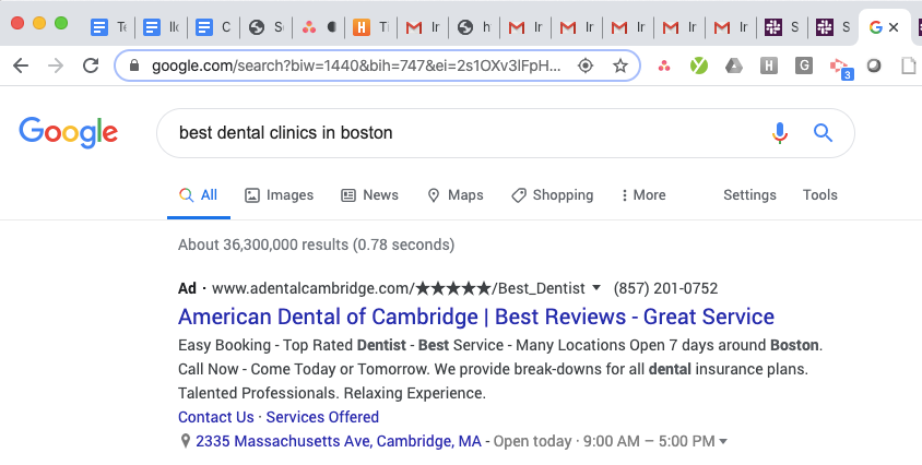 Best use of unicode stars in the url of Google Ad by a dentist goes to...