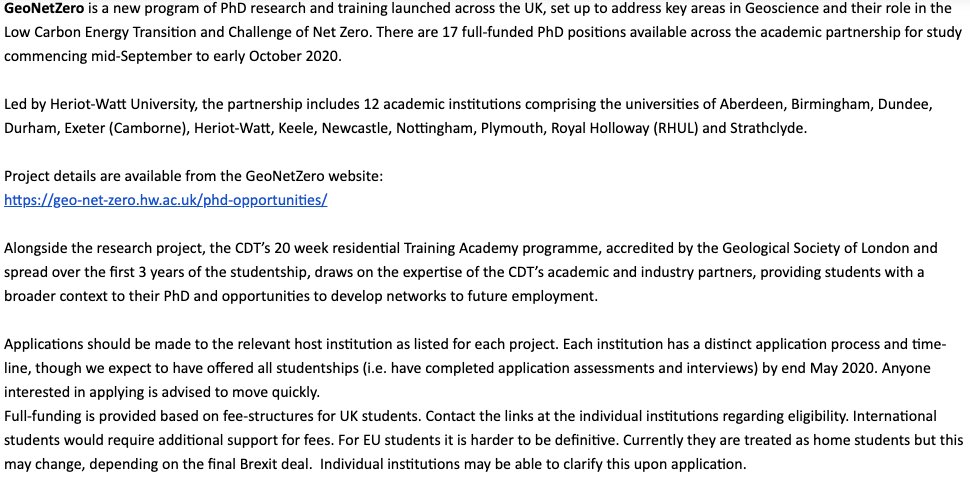 KeeleGeology's tweet photo. GeoNetZero: new program of PhD research and training in Geoscience and its role in the Low Carbon Energy Transition and Challenge of Net Zero. 

17 full-funded PhD positions commencing Sept-Oct 2020 across 12 institutions including @KeeleGeology
 
https://t.co/YoyzNPB73h https://t.co/x9Dcvtdu74