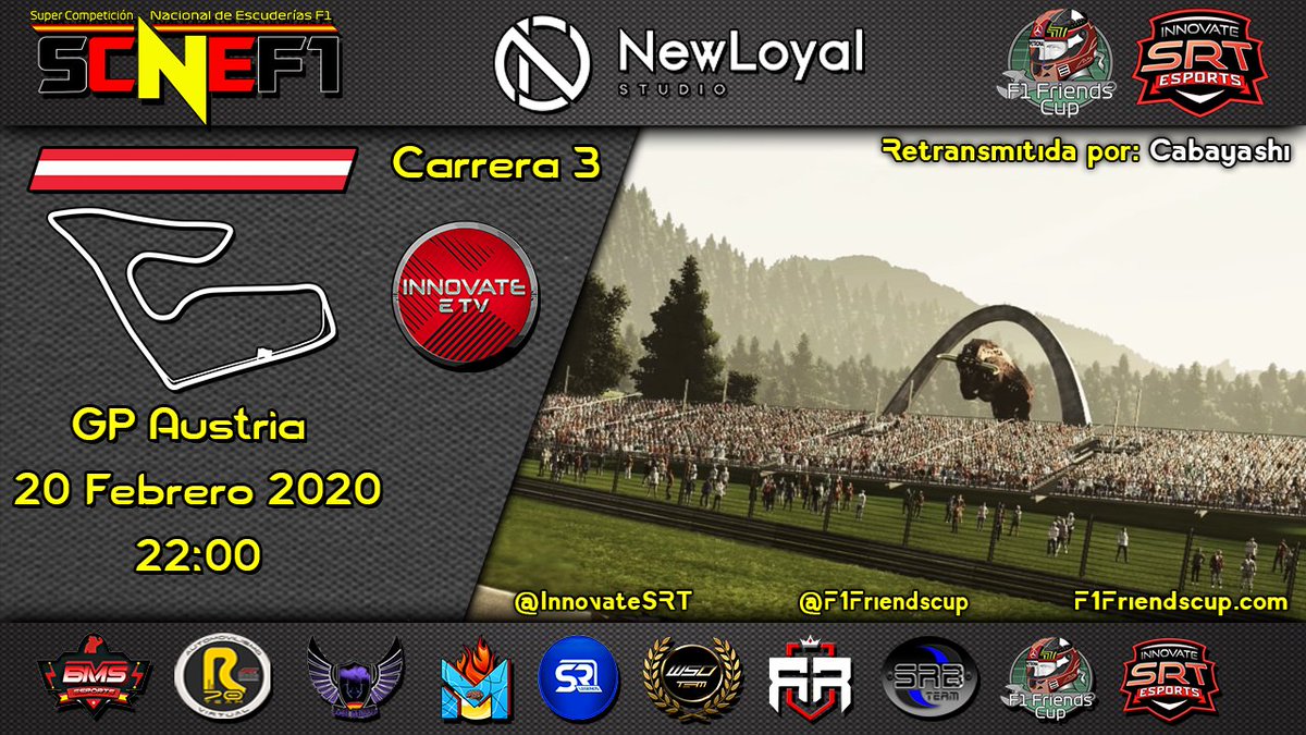 DesignArtStudio's tweet photo. Esta noche tenemos la 3a cita de la #SCNEF1 en #RedBullRingGP 
A quien veremos conseguir la victoria?
 Pues a partir de las 22:00h te lo cuenta todo @ISRT_Cabayashi en directo para que no os perdais nada de nada en nuestro canal #InnovateeSportsTV
@F1Friendscup 
@NewLoyalStudio https://t.co/2UJcWzY2xx