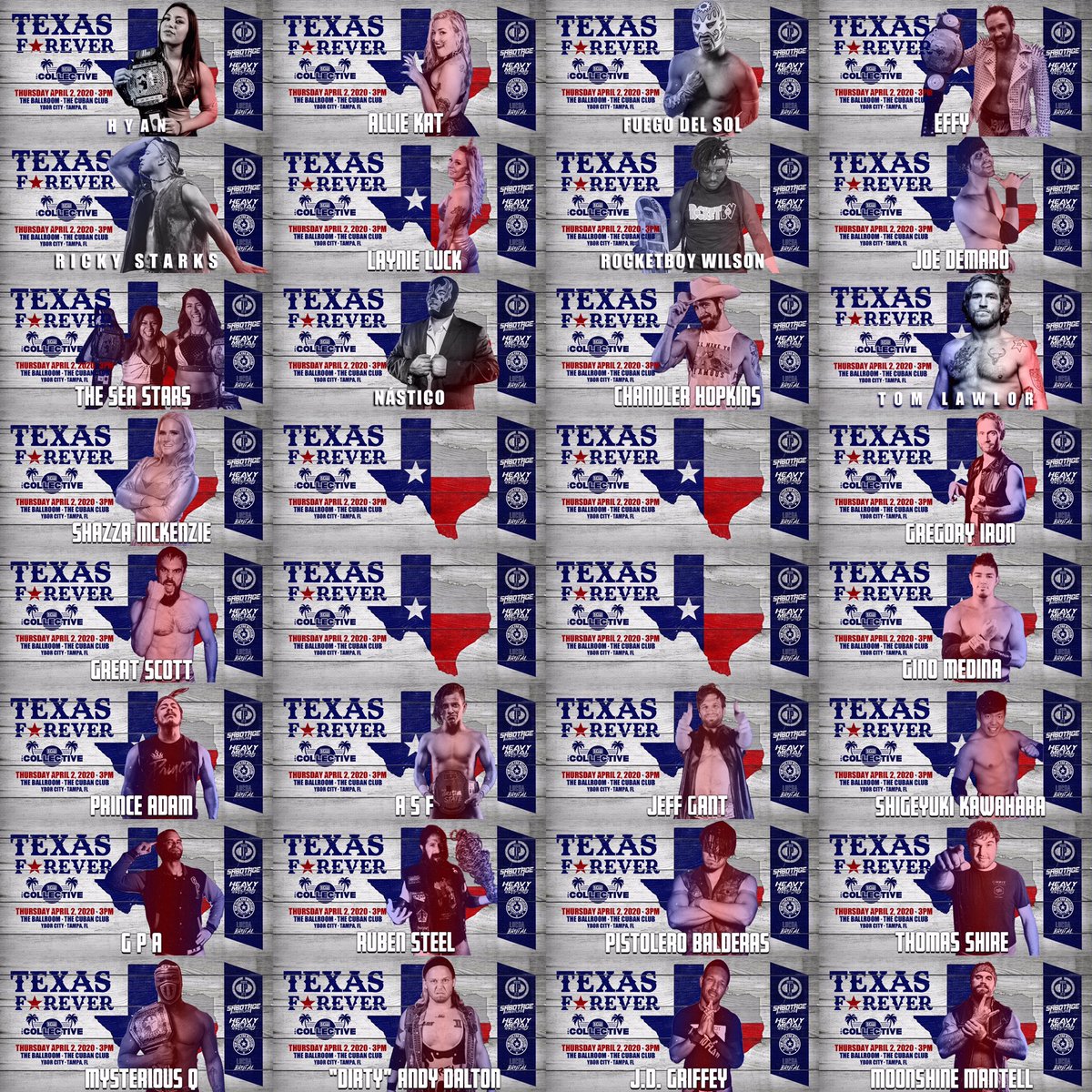 HeelFaceRaslin's tweet photo. Already confirmed & still some announcements left:
Hyan
Allie
Fuego
Sea Stars
Starks
Laynie
Rocketboy
Demaro
Effy
Lawlor
Hopkins
Nastico
Shazza
Iron
Gino
Scott
Adam
ASF
GPA
Gant
Shigeyuki
Steel
Shire
Pisto
Moonshine
Q
Dalton
Griffey
#TexasForver
🎟: https://t.co/JmSWL7o5Jp https://t.co/FGULEuWWEt