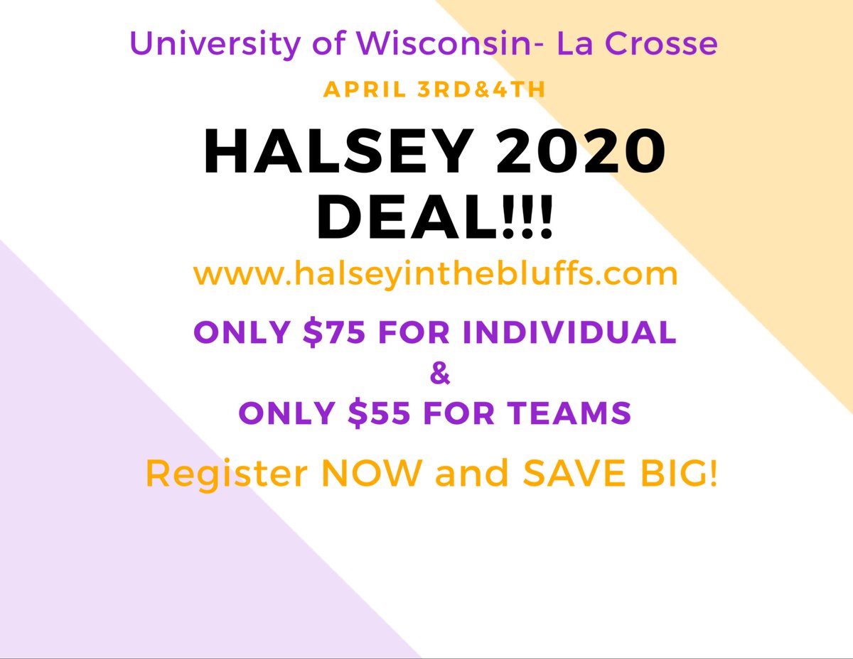 REGISTER NOW! Prices lowered starting TODAY @ 8 am to NEXT THURSDAY, February 27th @ 11:59 pm! Visit halseyinthebluffs.com to sign you and your team up!!! Can’t wait to see you there 😁