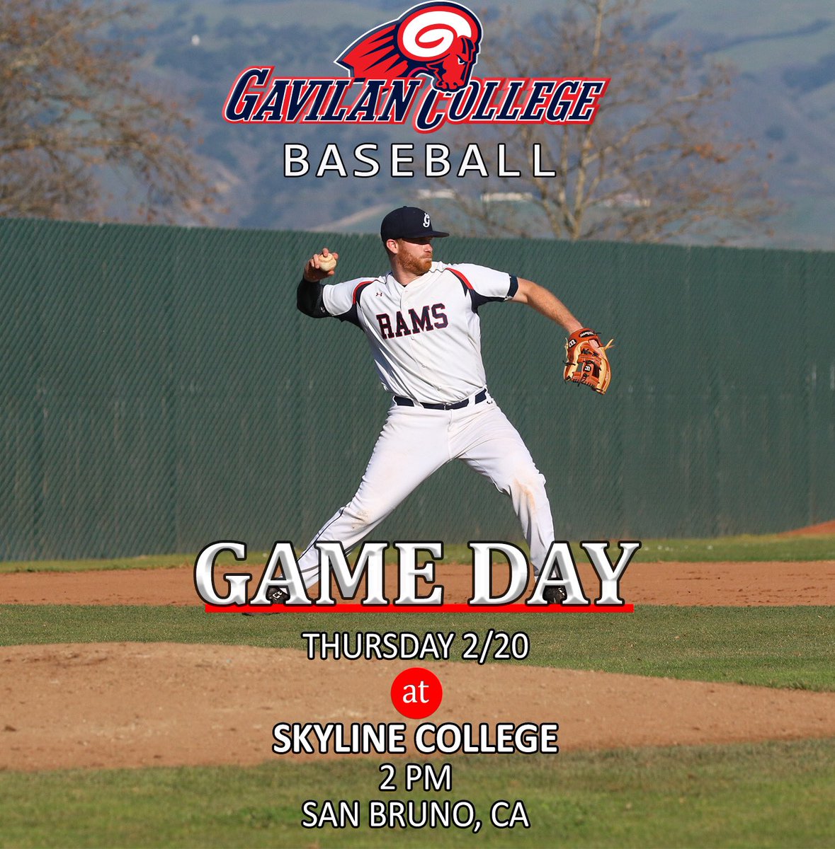 GavilanBaseball's tweet photo. Rams #baseball heads to San Bruno today for a 2 pm game against Skyline College!!#GoRams https://t.co/vj3ZFgWGqC