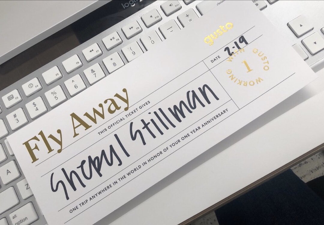 stillsheryl's tweet photo. A day late, but I love this perk of working at Gusto! #flyaway #1year https://t.co/FeATmLEAkr