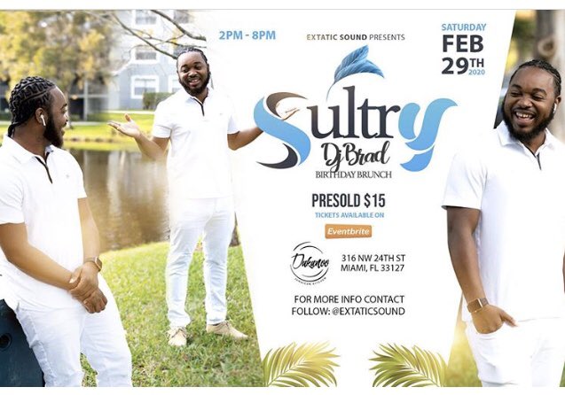 Sashiiana's tweet photo. Only if he’s playing at his own birthday brunch... lol one thing about Brad, he knows music... except R&amp;B- that’s where we differ lol (jk) Get your tickets tho 🎫🎫🎫🎶🎶🎶🥘🥘🥘 #Sultry #ExtaticSound https://t.co/tmcqjLExid