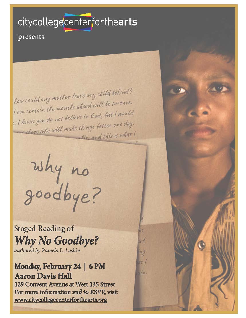 CCNYHumArts's tweet photo. Mark your calendars #HumArtsStudents and #HumArtsFac and #HumArtsFriends for staged reading of Prof Pam Laskin's (Engl) book _Why No Goodbye_ https://t.co/1KkGosZ93P