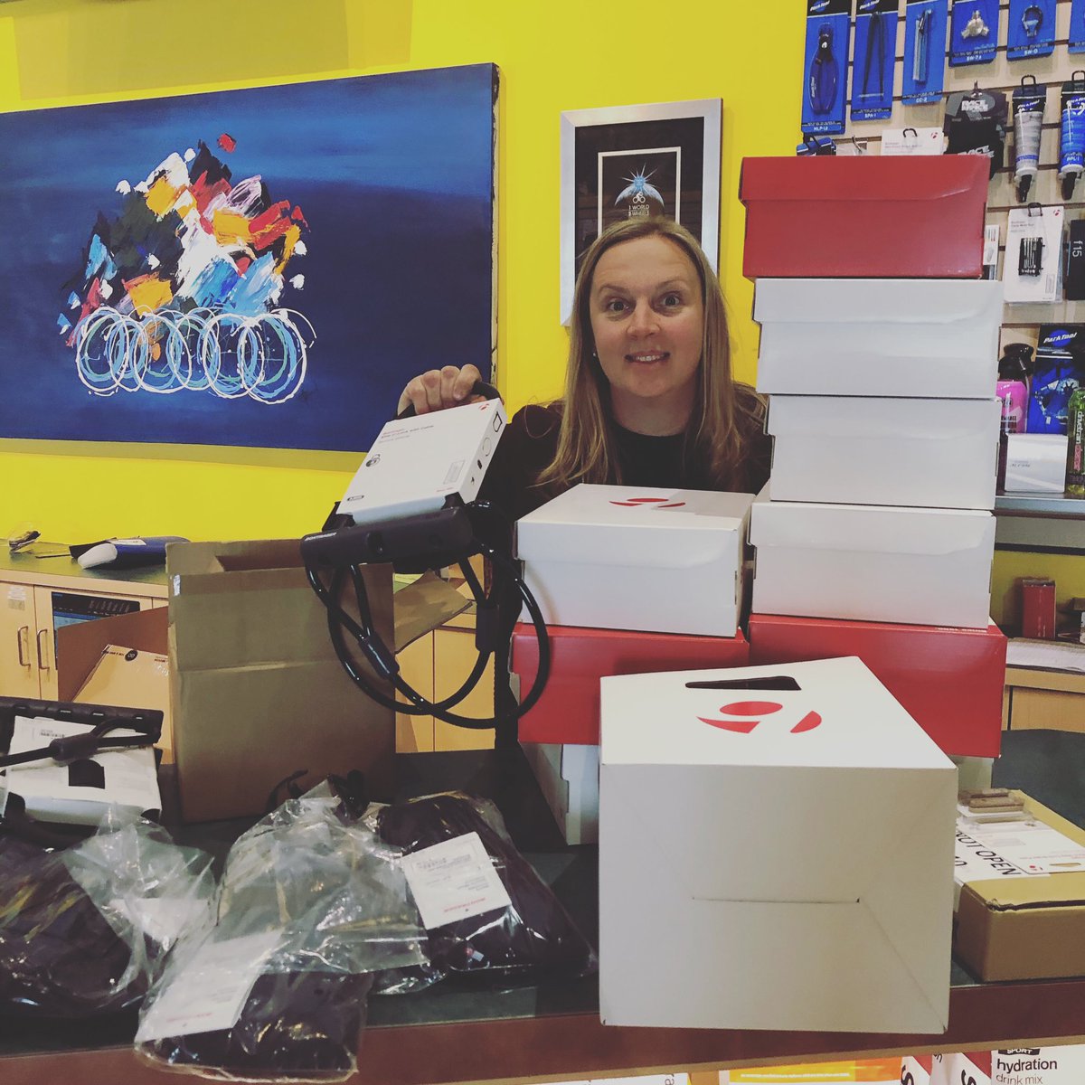ZiggysCycleKW's tweet photo. Lots of receiving to be done ✅ Big shipments of parts &amp; bikes is always fun  😃 ... Can you find Marta? #bikeshop #bikeshoplife #bikestore #receiving #supportsmallbusiness #newproduct #bontrager #bikestuff https://t.co/DNn8r6TOp2