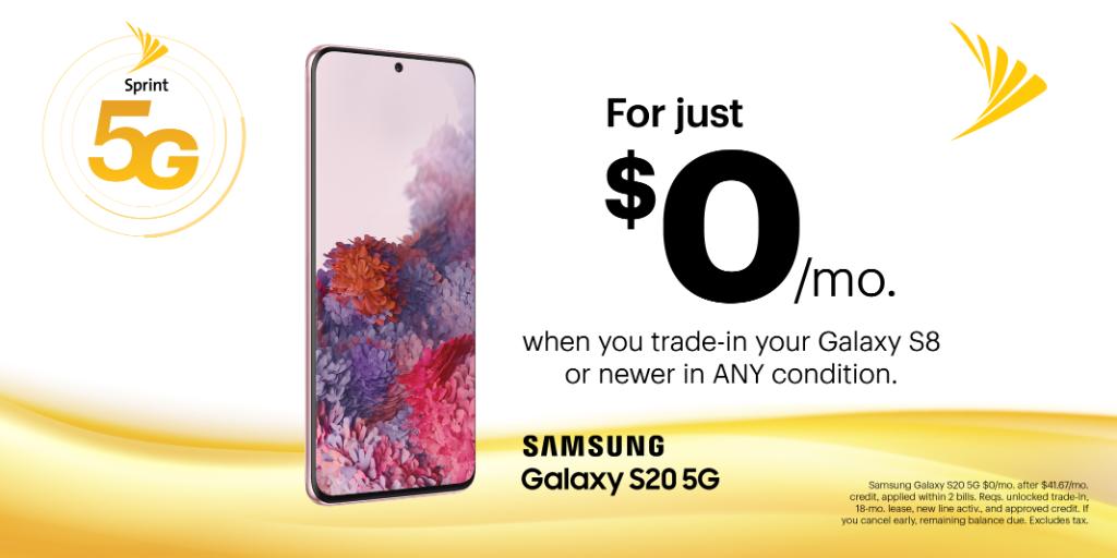 .@Sprint offers Galaxy S20 for $0 per Month with Eligible Trade-in sprint.co/3bUiD2I