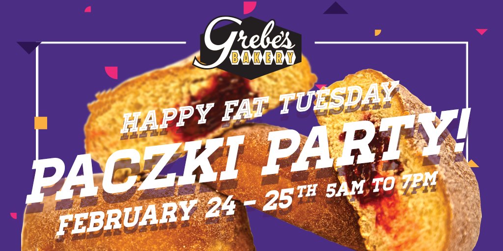 It's a Paczki Party. Join us for live polka entertainment, giveaways, and PACZKI! Mon 2/24 and Tue 2/25. Order ahead by 9am Sat, 2/22. We sold more than 90,000 #Paczki for Fat Tuesday 2019 so don't take a chance that your favorite will be gone before you get here. 414-543-7000