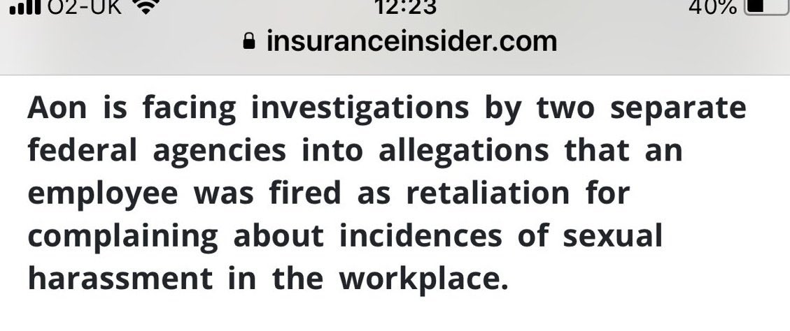 Glazers0utN0w's tweet photo. Hi #Aon, on your ‘Corporate Governance’ page you talk about “integrity, ethics, honesty & fair dealing”.
Can you explain why you sacked this employee after her sexual harassment claim against your company then?
#BoycottAon #AonConference #AonRetirementUK https://t.co/WskeF7gXA8