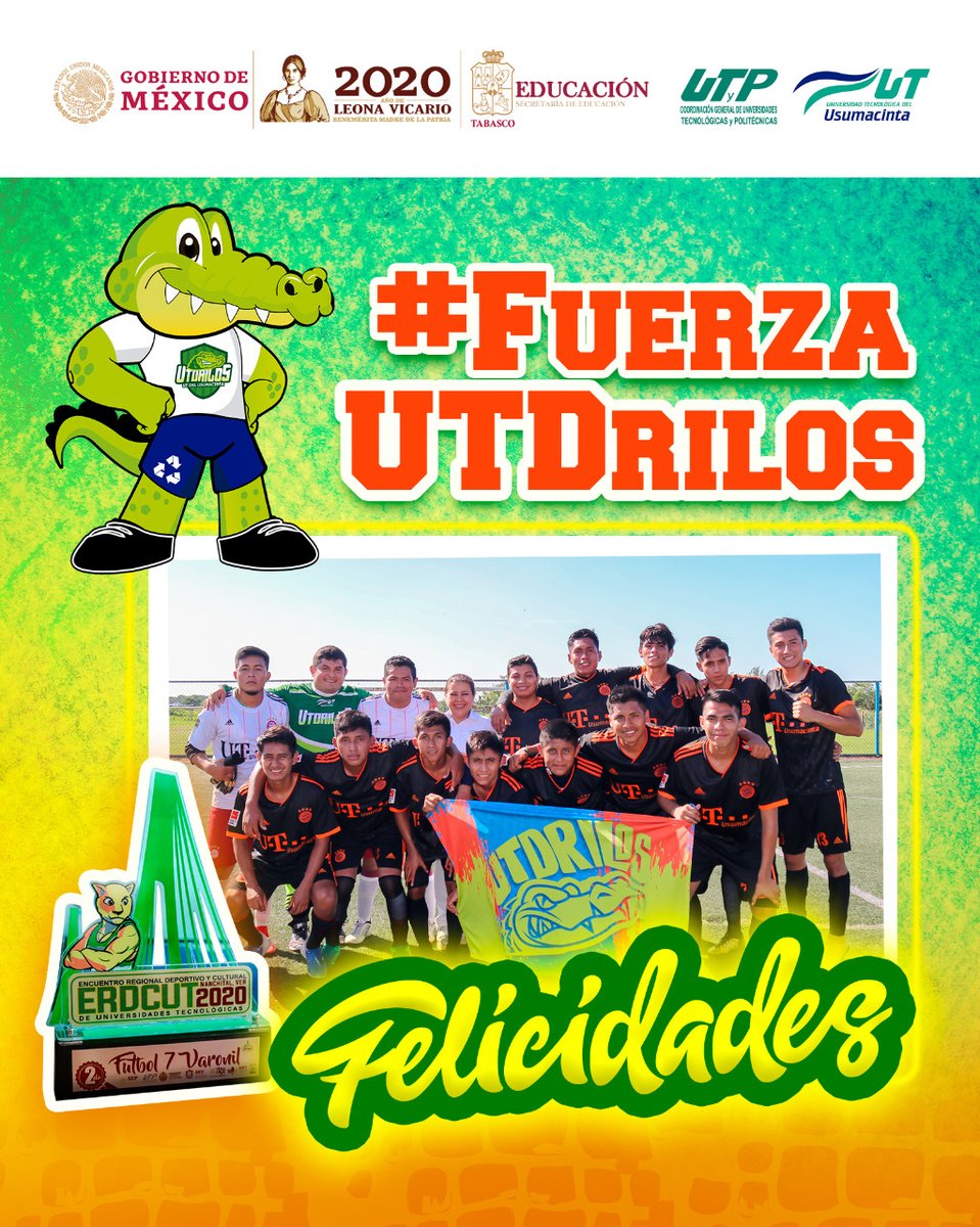 UTUSUMACINTA's tweet photo. La Universidad Tecnológica del Usumacinta estará presente en la máxima justa deportiva y cultural de las Universidades Tecnológicas. Los #UTdrilos obtuvieron su boleto al #ENDCUT #SONORA2020 ¡Felicidades!  ⚽🏆
Universidad Tecnológica del Usumacinta #TerritorioDeCampeones⚽⚽⚽ https://t.co/hSnyVS4SPe