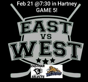 Eastmanfemale's tweet photo. Everything's on the line Friday Feb 21st! The Selects face off against @westmanAAA in gm. 5, winner moves on to the next round! Excitment is understatement to describe this series. Both team's are working hard and the passion for the game is incredible! #DontGiveUpYourAlmostThere https://t.co/4hYSsi5Tzg
