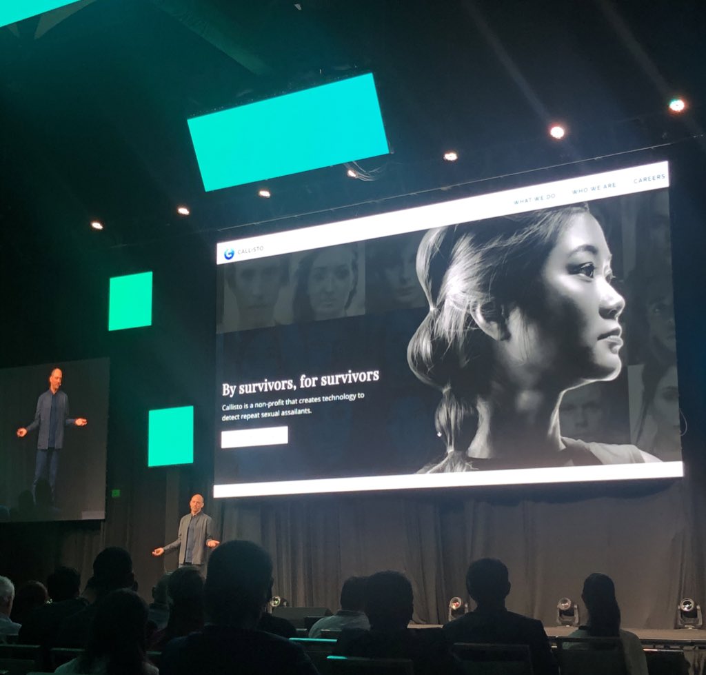 molly_pyle_'s tweet photo. So awesome to see Nathaniel @plsdistribute mentioning @callisto in his talk at the #Singularitycr Summit! Callisto is an amazing example of tech to support survivors of sexual assault. Nate shared when its used on campuses or in orgs survivors are 6x more likely to report assault https://t.co/JmKKngt7M9
