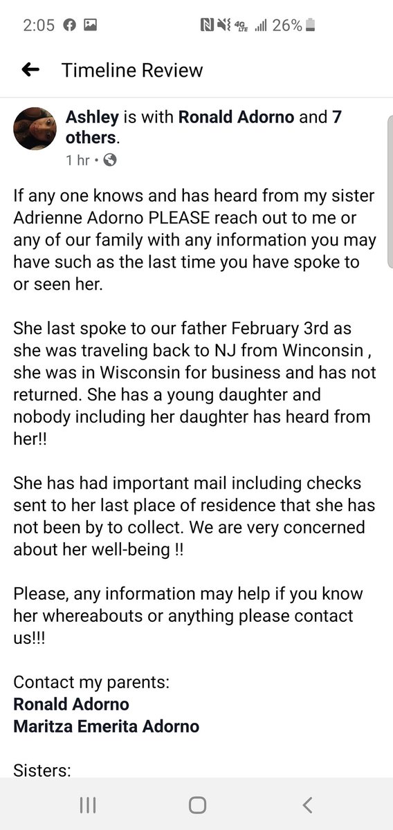 itsASH_CASH's tweet photo. My friends sister Adrienne Adorno is missing! She lives in NJ. Any help would be greatly appreciated. She has a little daughter at home and we haven't heard from her since Feb 3rd 😩😩😩😩😩😩😩 https://t.co/h4tfM3CXZw