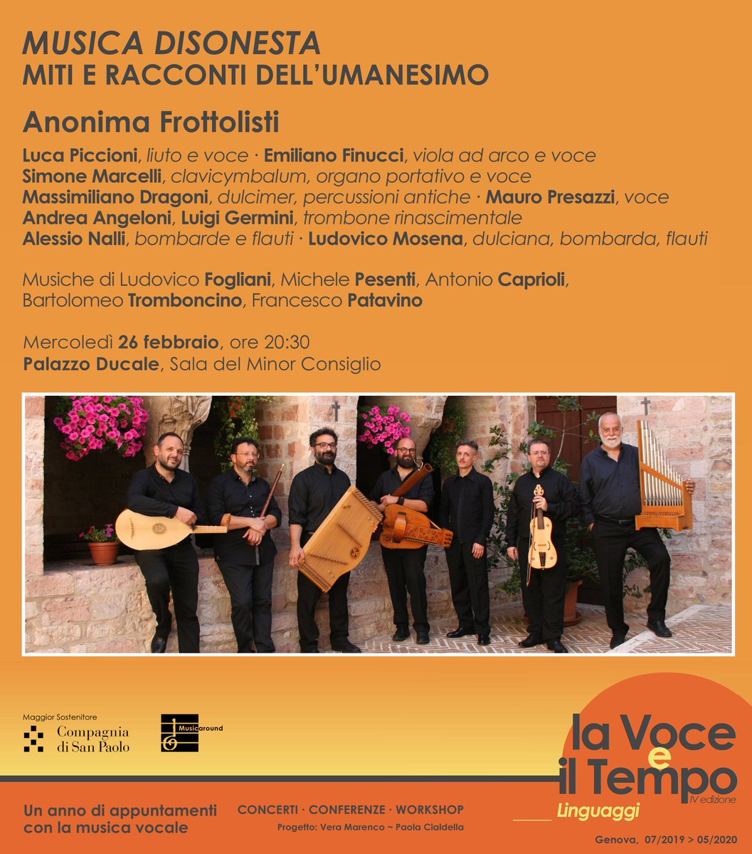 📌 "MUSICA DISONESTA"

A @Ducale_Genova l'Umanesimo Musicale di Anonima Frottolisti, con un repertorio quattrocentesco, fra #Medioevo e #Rinascimento.

➡️ SCOPRI il concerto: bit.ly/AnonimaFrottol…

#Genova #vocetempo1920 #earlymusic