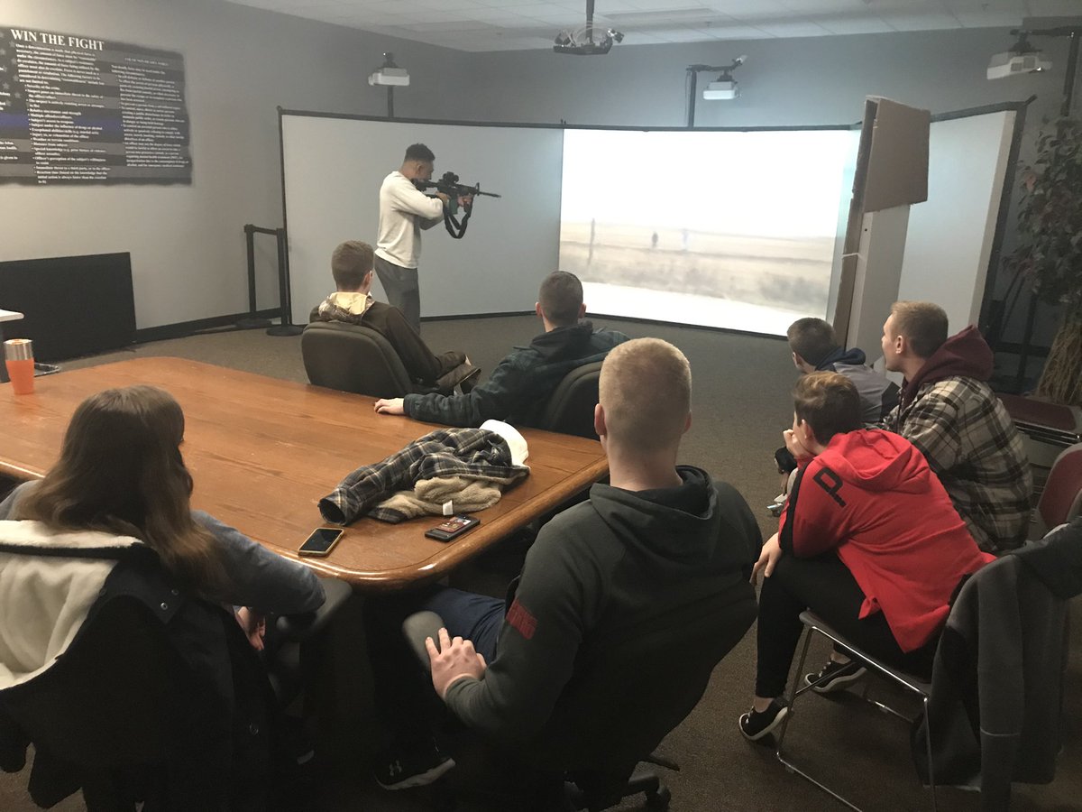 RotcCentral's tweet photo. CMU’s Rifle team took on the CMU police department’s Milo Range last week. A simulation range that put our cadets through realistic scenarios testing their tactical skills. #7thBrigade #Centralmichiganuniversity #BoldWarriorBrigade #Chippewas #FireUpChips https://t.co/QqWi47e8GO