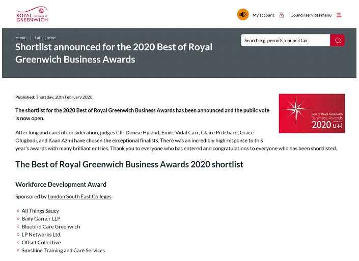 Well what a fabulous surprise! On the shortlist of the #GreenwichBizAwards - Thanks to all at <a href="/Royal_Greenwich/">Royal Borough of Greenwich</a>  for the nomination EJ