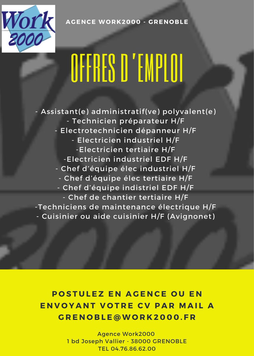 fa_nnyH's tweet photo. À pourvoir ! Contactez l’agence #Work2000 de Grenoble ! #emploi #isere #grenoble https://t.co/1rRIU8QUqz