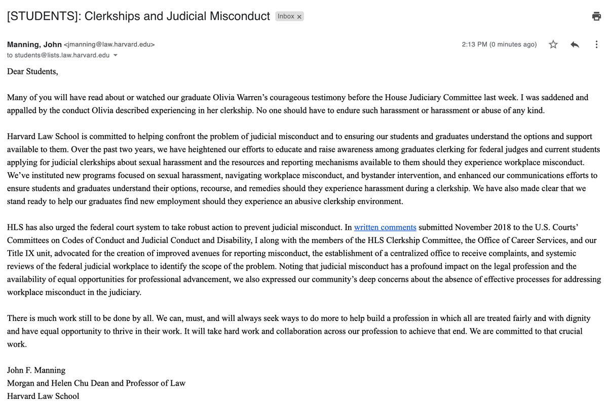 vailkoyo's tweet photo. Dean Manning's email to all of @Harvard_Law just now does not include one single "sorry" for the harm his inaction has caused. He claims there have been "efforts" &amp; "new programs," but if these exist (??) this is the first we've heard about it in our past 2 years of advocacy. https://t.co/tdyeQ6sYp6