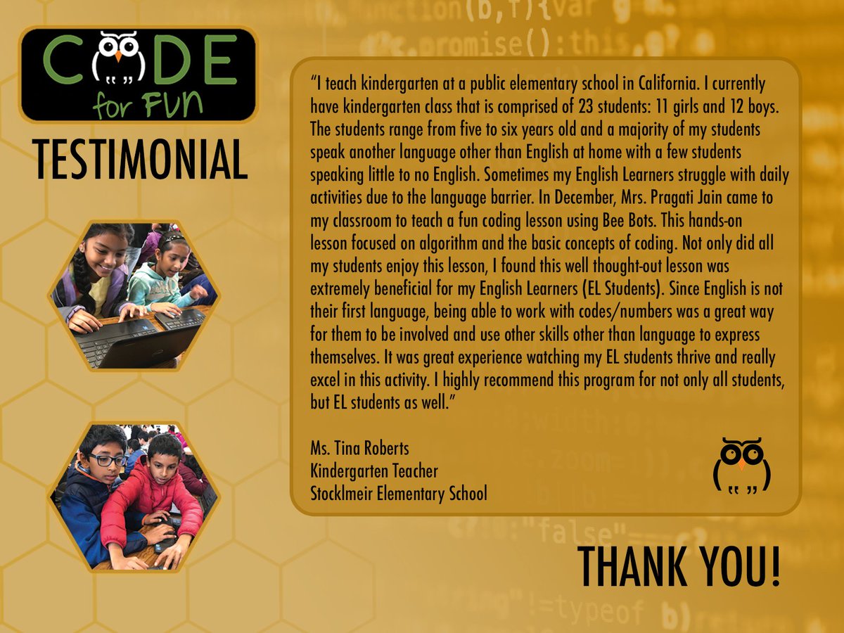 Codeforfun2's tweet image. Thank you Ms Roberts! We love hearing these stories!! 
#CSForAll #CodeYourWayUp